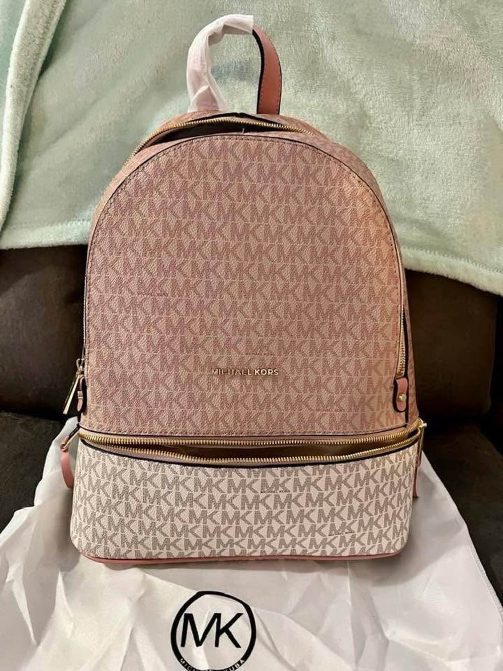 Michael Kors Blush Pink MK Logo Backpack with Gold Hardware
